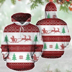 Ugly christmas santa claus with reindeer hoodie 3d